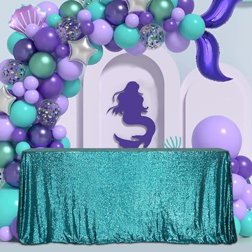 Sequin Tablecloth 60x102 Inch Teal for Wedding Party
