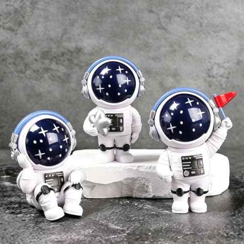 Starry Blue Astronaut Figurines Statue Set of 3 (3 Count)