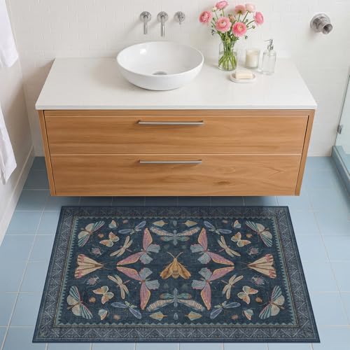 Dark Blue 2x4 Non Slip Bathroom Rug (8 Sq Ft)