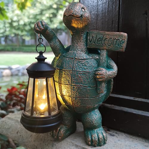 Turtle Garden Statue Outdoor Décor with Solar Lights Lantern