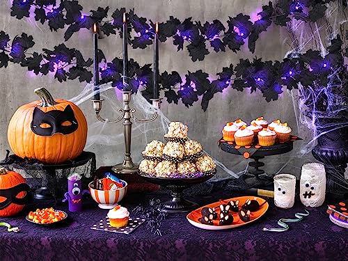 Black Halloween Maple Leaf Garland with Purple Light (2 Count)
