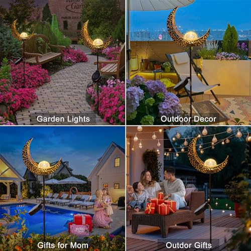 2Pack Moon Garden Gifts Solar Lights Outdoor Stakes Waterproof (2 Count)