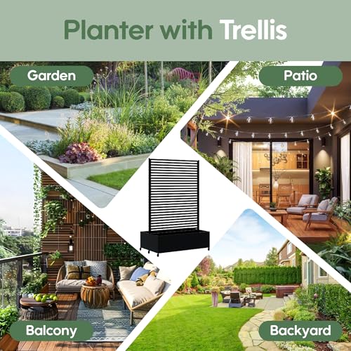 Double Metal Planter Box with Trellis Privacy Screen