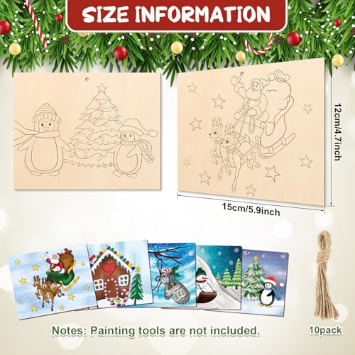 10 Pieces Large Christmas Unfinished Wood Crafts to Paint for Adults