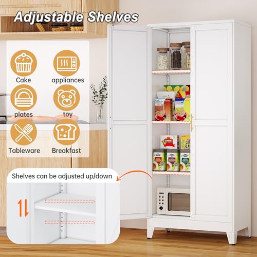 Metal Pantry Cabinet with 2 Doors and Adjustable Shelves