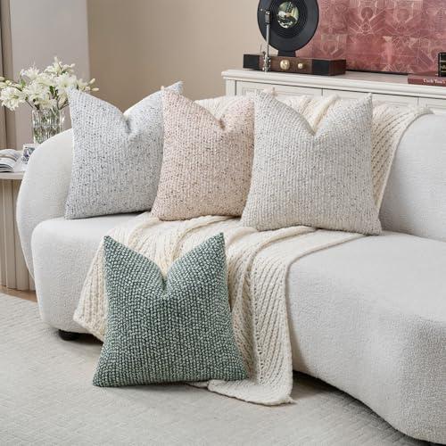Striped Throw Pillow Covers 22x22 Set of 2 Blue Textured Boucle Chic Morden Boho Accent Farmhouse Square Decorative Couch Pillow Covers for Home Decor Bed Sofa Living Room (2 Count)