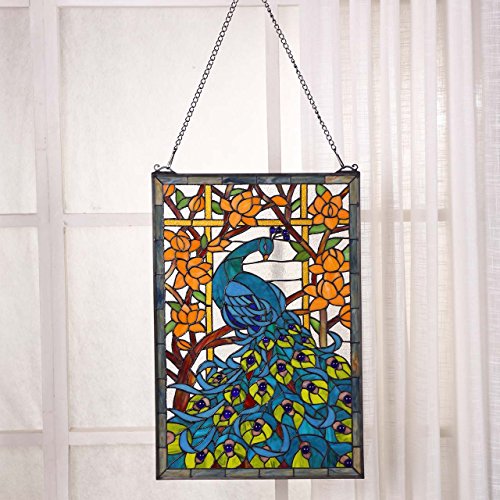 W10011 Peacock Tiffany Style Stained Glass Window Panel