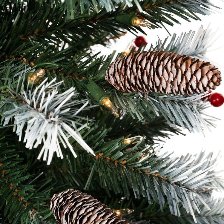4.5ft Snow Flocked Spruce Christmas Tree with 200 Warm Lights and Metal Stand