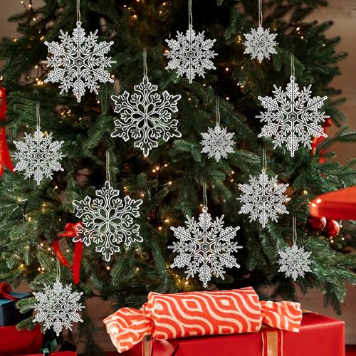 Christmas Tree Decorations Snowflake Ornaments 60Pcs Clear Plastic Hanging Snowflakes from Ceiling Snow Flakes Decorating Hanging for Winter Wonderland Decorations Indoor Outdoor Decor (60 Count)