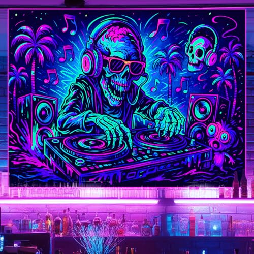 Blacklight Tapestry DJ Skull Party Backdrop 78 x 59 Inch