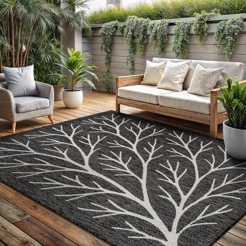 Washable Indoor Outdoor Rug 5x7 Modern Area Rugs Branch Pattern Non Shedding Waterproof Easy Clean Patio Deck Porch Living Room Bedroom Garden RV (35 Sq Ft)