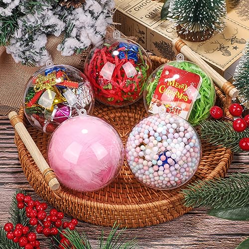 25 Pieces 3.2 Inch Christmas Clear Plastic Fillable Ball Ornaments DIY Craft Transparent Baubles Shatterproof Christmas Tree Hanging Ornaments for Xmas New Year's Birthday Wedding Home Decor (50 Count)