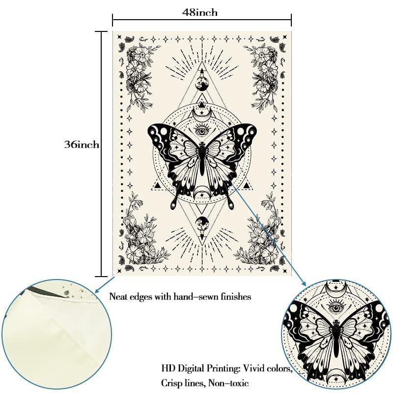 Boho Butterfly Tapestry Small Tapestry Tarot Tapestries Moon Phase Aesthetic Tapestries Wall Hanging for Bedroom and Living Room Decor Butterfly 36×48 Inches