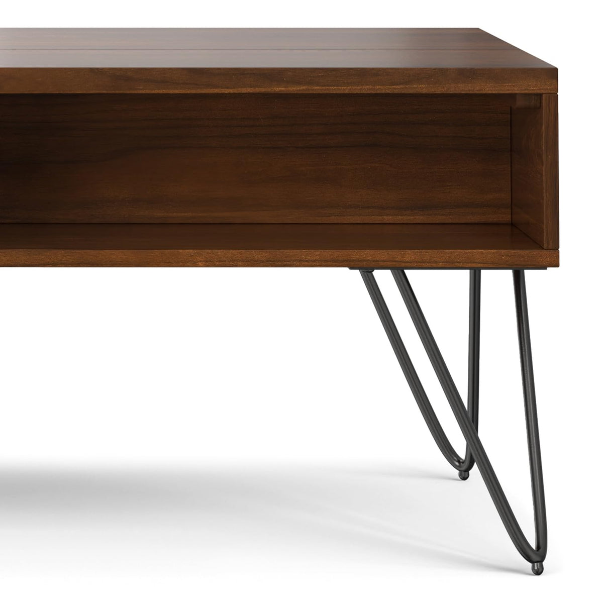 Hunter 48" Wide Walnut Veneer and Metal Coffee Table in Brown