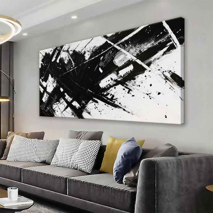 Abstract Wall Art For Living Room Black And White Wall Art 24 × 48 Inch