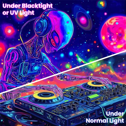 Blacklight Space Astronaut Tapestry UV Reactive Galaxy Planet Glow in Dark Tapestries Black Light Poster Neon Wall Hanging Art for bedroom Living Room