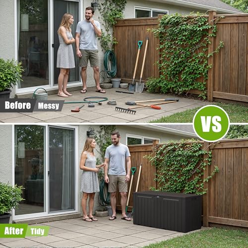 Resin Deck Box 100 Gallon Large Outdoor Storage Box Waterproof