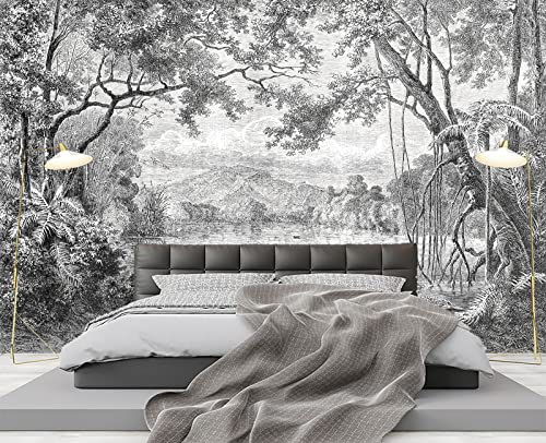 Black and White Tropical Rainforest wall Mural Wallpaper for Bedroom 103" x 69" (49 Sq Ft)