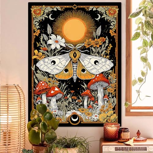 Mystical Moth and Sun Tapestry