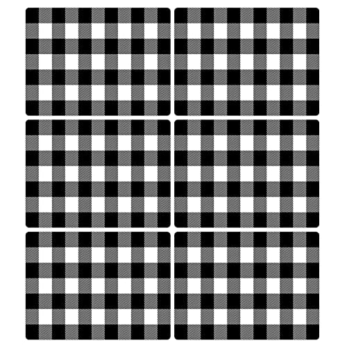 Black and White Plastic Placemats Set of 6 Plaid Table mats 17×13×0.04in (6 Count)