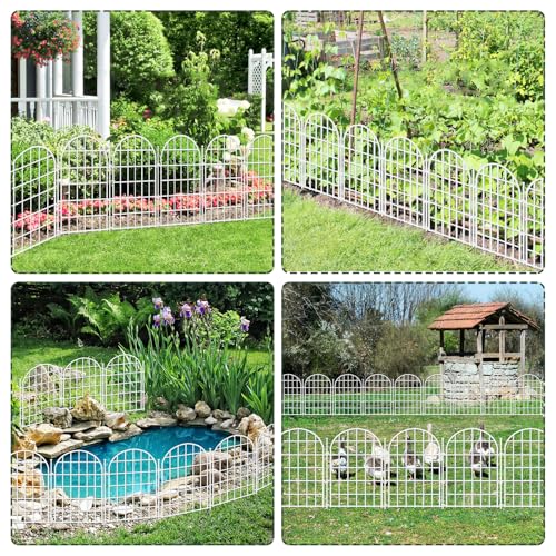 32.5ft(L) x 22in(H) Panels Garden Fence, 30 Panels Arched No Dig Fence, Decorative Animal Barrier Fencing with Ground Stake, Rustproof Metal Garden Edging Border for Dog, Outdoor Patio Decor, White (59.5831 Sq Ft)