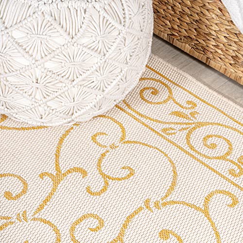 Vintage Filigree Indoor Outdoor Round Area Rug 5 Ft Cream