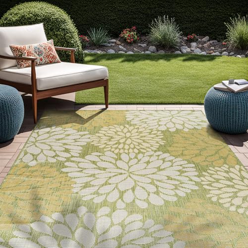 Outdoor Rug 8x10 Modern Exotic Tropical Leaf Area Rugs for Indoor and Outdoor Patio Deck Porch Garden Water Resistant Washable Outside Carpet