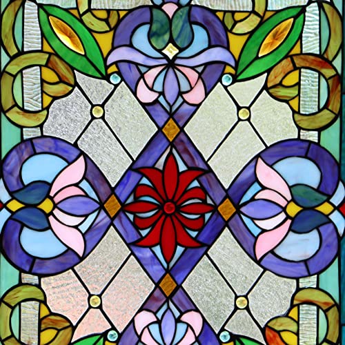 W10028 Victorian Tiffany Style Stained Glass Window Panel with Chain