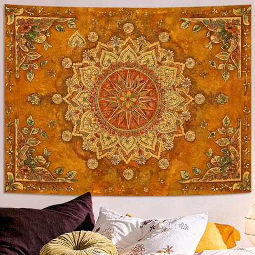 Floral Mandala Tapestry Boho Tapestry for Bedroom Brown Tapestries Wall Hanging Living Room Wall Art and Home Decor 44x60