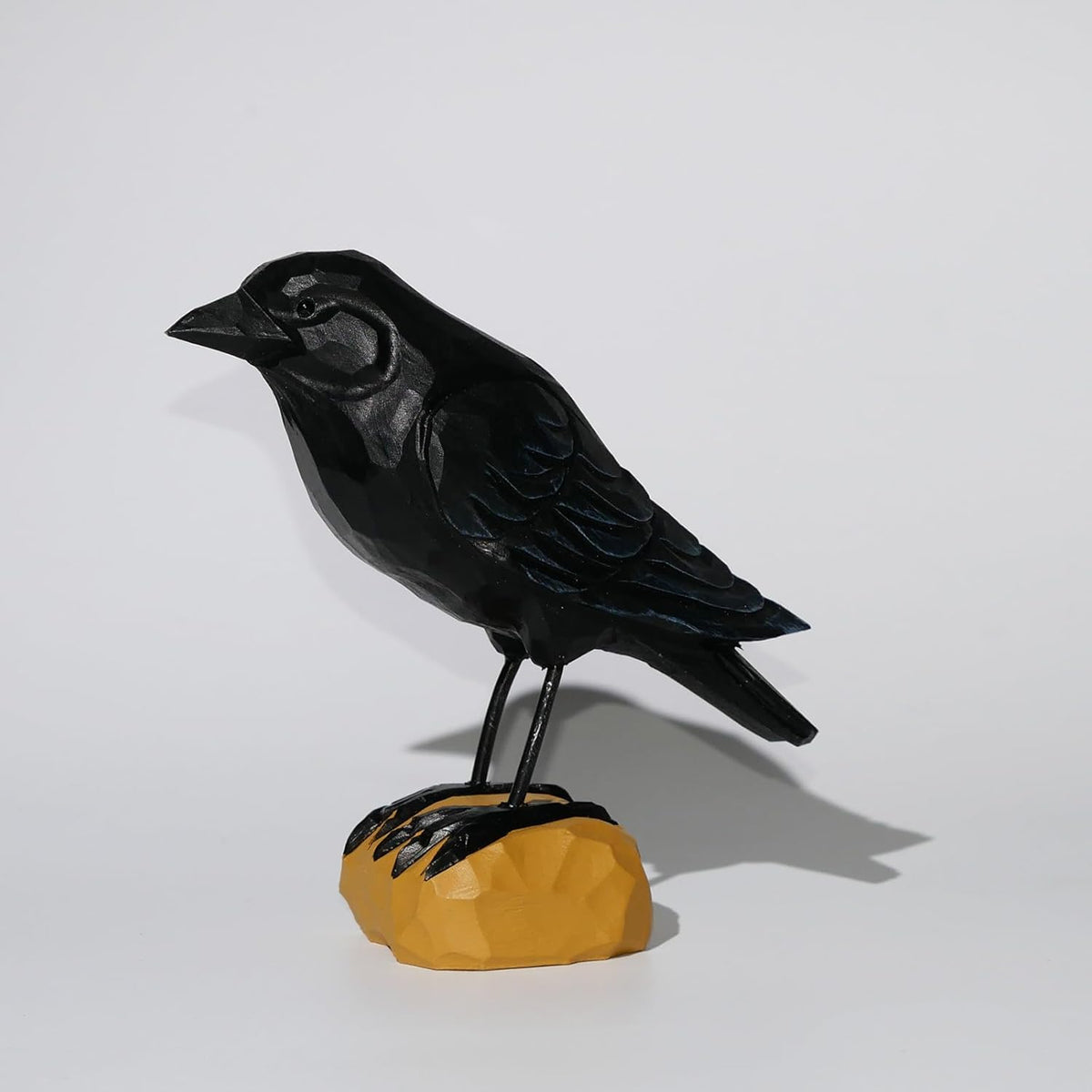 Wood Crow Figurine Black Raven Decor Small Animal Statues Carving Sculpture Ornament Bird Gifts - HavenBliss Decor