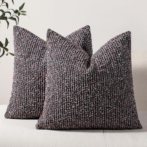Striped Throw Pillow Covers 18x18 Set of 2 Colorful PurpleTextured Boucle Chic Morden Boho Accent Farmhouse Square Decorative Couch Pillow Covers for Home Decor Bed Sofa Living Room (2 Count)