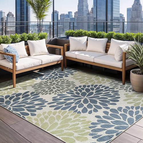 Outdoor Rug 8x10 Modern Exotic Tropical Leaf Area Rugs for Indoor and Outdoor Patio Deck Porch Garden Water Resistant Washable Outside Carpet