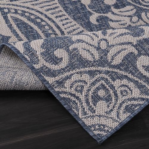 Medallion Outdoor Rug 8x10 Washable Outside Carpet for Indoor Patio Porch Waterproof Easy Cleaning Non Shedding Area Rugs Blue 8 x 10