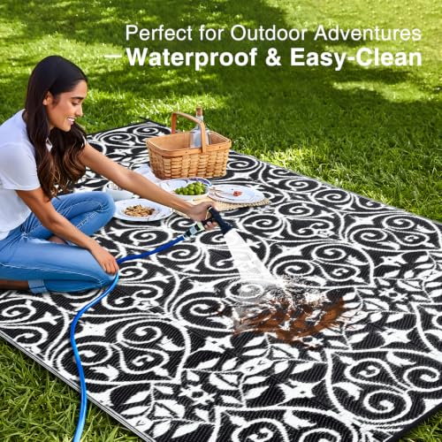 Outdoor Rug 6x9 ft Waterproof Reversible Floral Mat