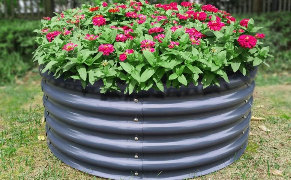 17" Tall 42" Round Raised Garden Bed Metal Raised Bed Planter Box for Vegetables Flowers Patio