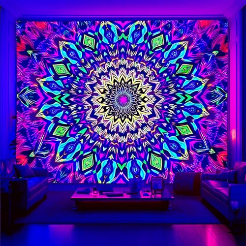 Blacklight Mandala Tapestry for Bedroom