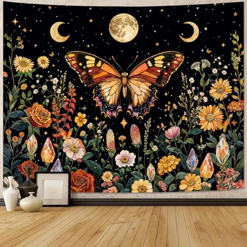 Boho Butterfly Tapestry Flower Moon Wall Tapestry