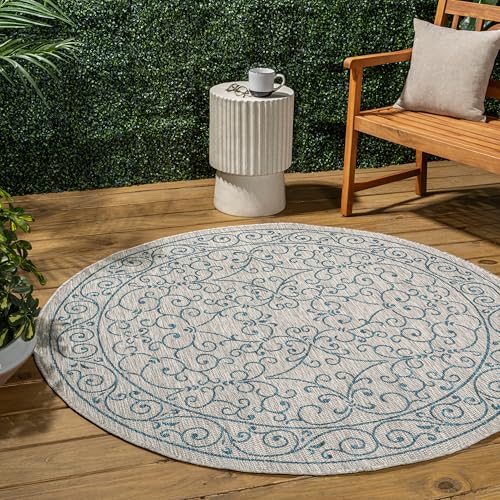 Vintage Filigree Indoor Outdoor Round Area Rug 9 Ft Gray