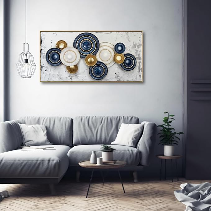 Wall Art Simple Wall Decor Blue and Yellow Canvas Painting Abstract Wall Art for Bedroom Living Room Dining Room Home Office Decor 30"x60" with Framed