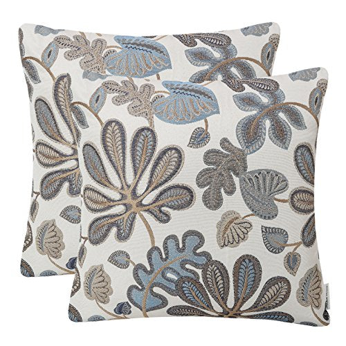 Set of 2 Jacquard Tropical Leaf Pattern Throw Pillow Covers Decorative Pillowcase 20x20 Inches (2 Count)