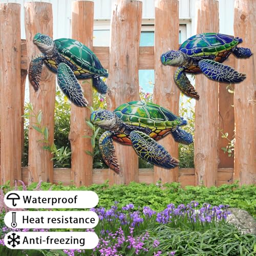 3Pcs Metal Turtle Sea Wall Decor Outdoor Garden Hanging Art Sculptures Home Ocean Theme Decorations for Kitchen Bathroom and Pool (3 Count)