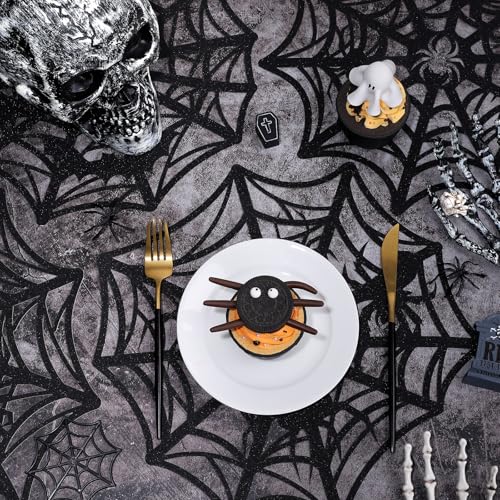 60Pcs Halloween Glitter Spider Web Disposable Paper Placemats Black Spiderweb Dining Table Mat Place Mats for Trick or Treat Party Home Table Setting (60 Count)