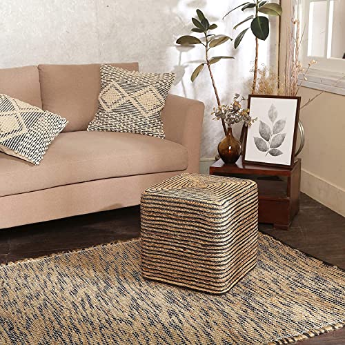 Jute Cotton Braided Cube Pouf Ottoman (2 Count)