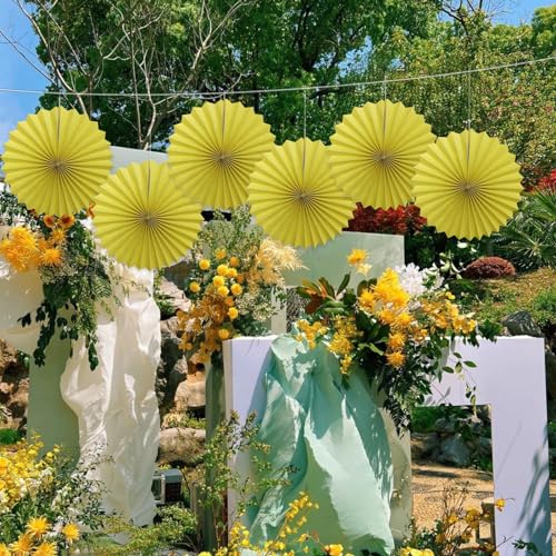 Yellow Party Decorations Lemon Yellow Hanging Paper Fans Set DIY 6Pcs (6 Count)
