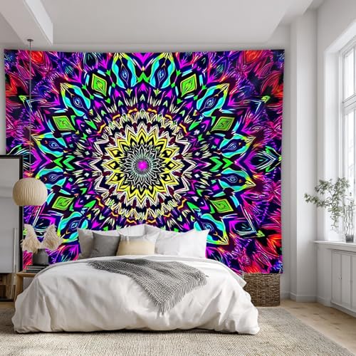 Blacklight Mandala Tapestry for Bedroom