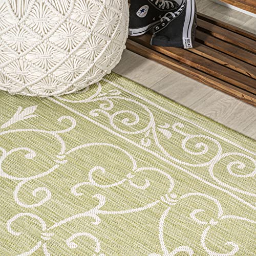 Vintage Filigree Indoor Outdoor Round Area Rug 5 Ft Green