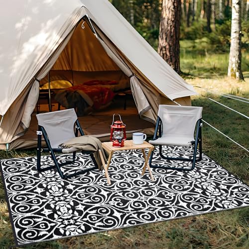 Outdoor Rug 6x9 ft Waterproof Reversible Floral Mat