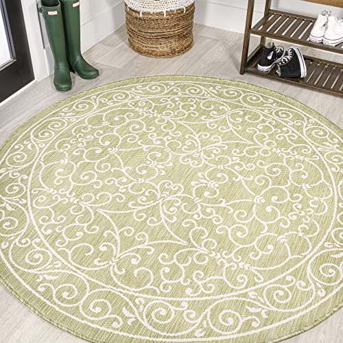 Vintage Filigree Indoor Outdoor Round Area Rug 5 Ft Green