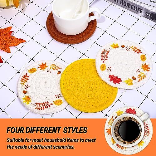 Fall Thanksgiving Coasters Maple Leaves Handmade Braided Cotton Drink Coasters Orange Yellow Non (4 Count)
