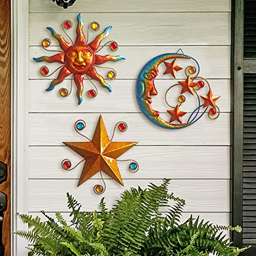 Set of 3 Celestial Sun Moon Star Metal Silhouette Wall Art (3 Count)
